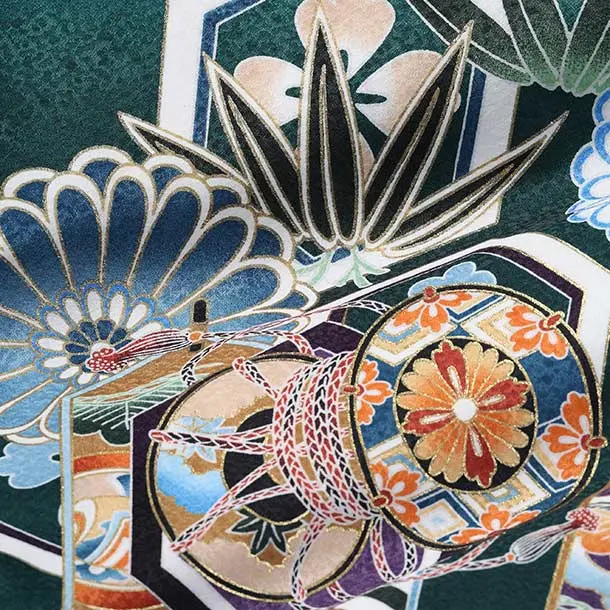 男児産着/T113/濃緑・鷹・兜