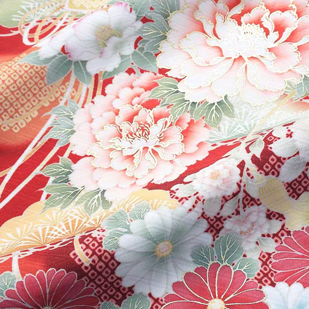 華徒然/女児産着/U088/赤/牡丹・花