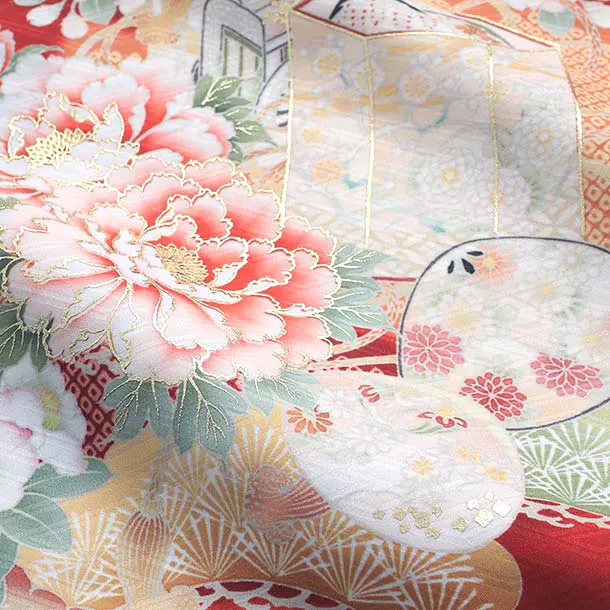 華徒然/女児産着/U088/赤/牡丹・花