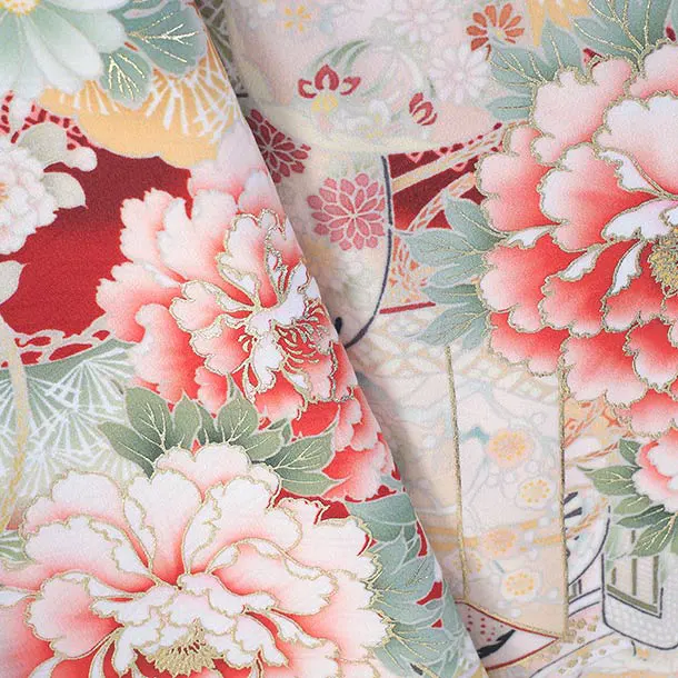 華徒然/女児産着/U088/赤/牡丹・花