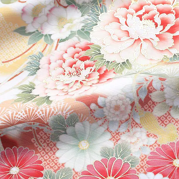 華徒然/女児産着/U089/白/牡丹・花