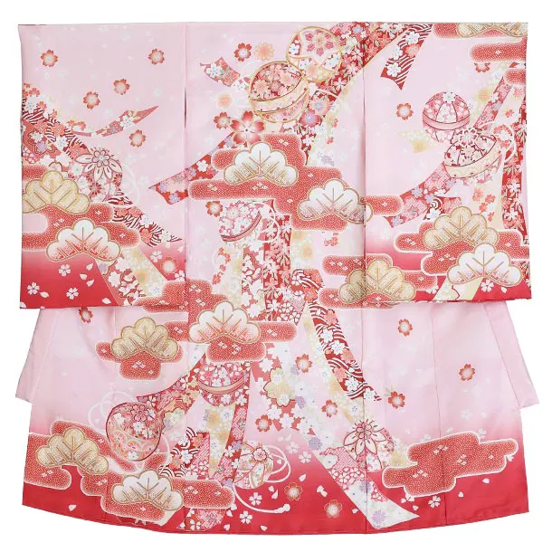女児産着/U123/ピンク 鞠と熨斗に桜