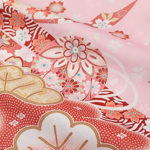 女児産着/U123/ピンク 鞠と熨斗に桜