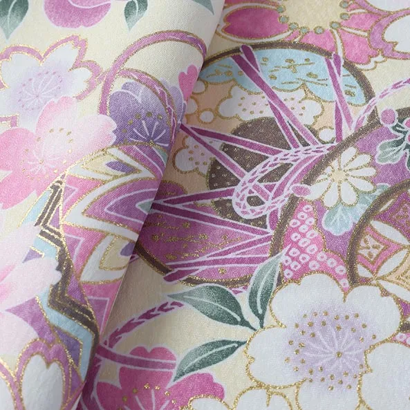 女児産着/U126/薄桃色×ピンク×薄黄 鞠と鼓