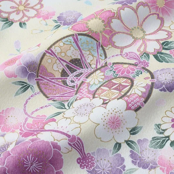 女児産着/U127/白×薄黄 鞠と鼓