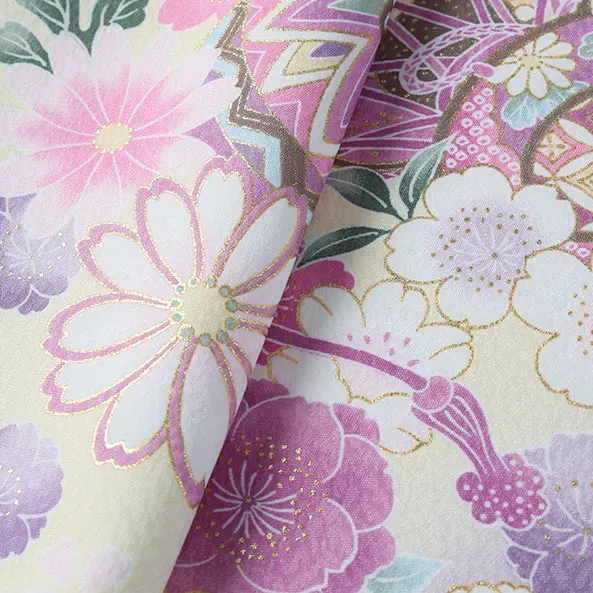 女児産着/U128/白×薄紫×薄黄 鞠と鼓