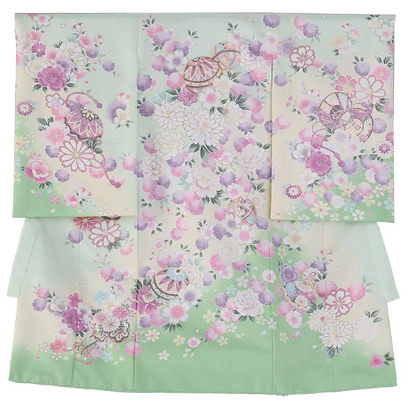 女児産着/U129/黄緑×薄黄 鞠と鼓