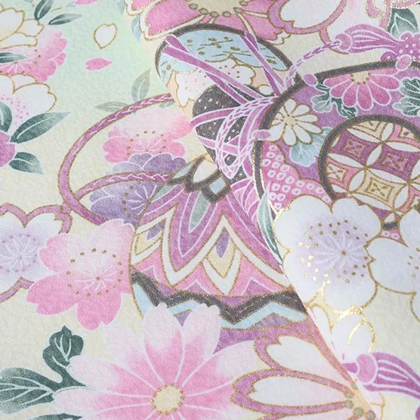 女児産着/U129/黄緑×薄黄 鞠と鼓