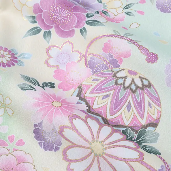 女児産着/U129/黄緑×薄黄 鞠と鼓