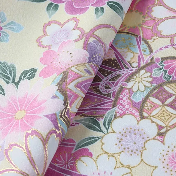 女児産着/U130/クリーム×黄 鞠と鼓