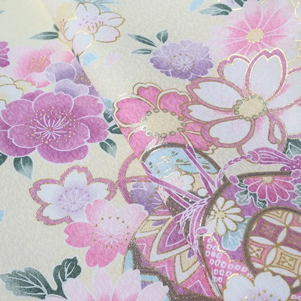 女児産着/U130/クリーム×黄 鞠と鼓