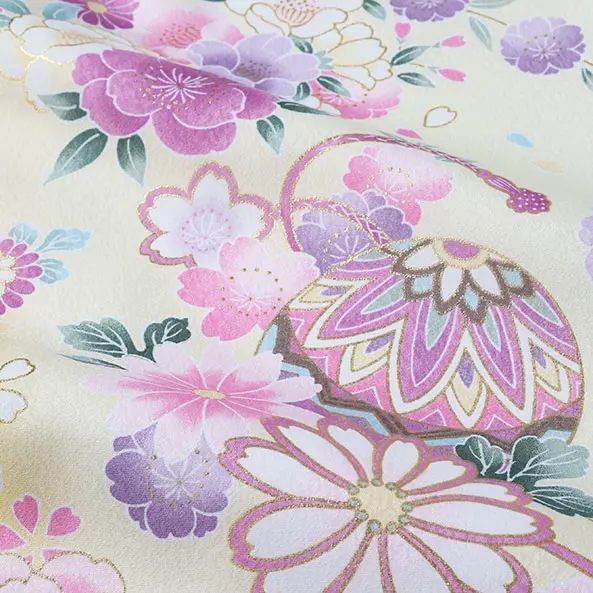 女児産着/U130/クリーム×黄 鞠と鼓