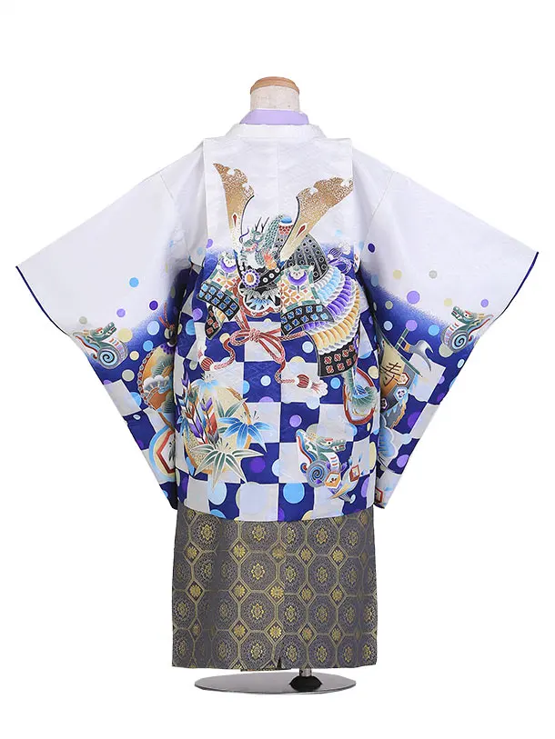 七五三（4歳5歳男児袴）AB01/青・白 兜と龍にシャボン玉