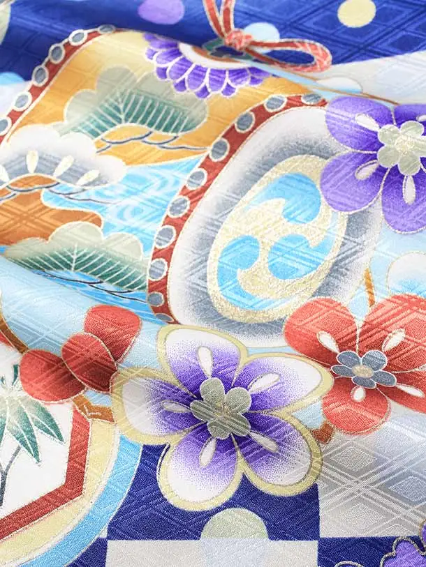 七五三（4歳5歳男児袴）AB01/青・白 兜と龍にシャボン玉