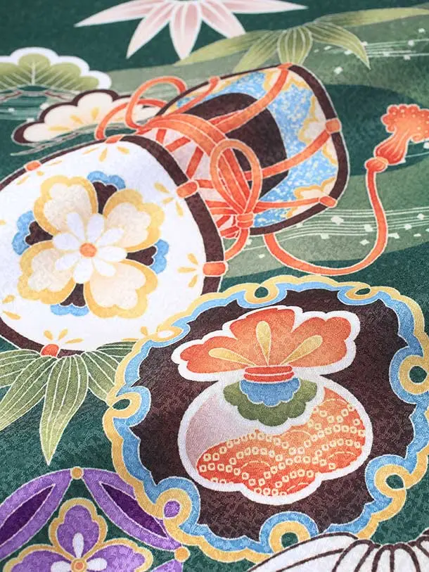 七五三（5歳6歳男児袴)B177/緑 兜と鼓と軍配