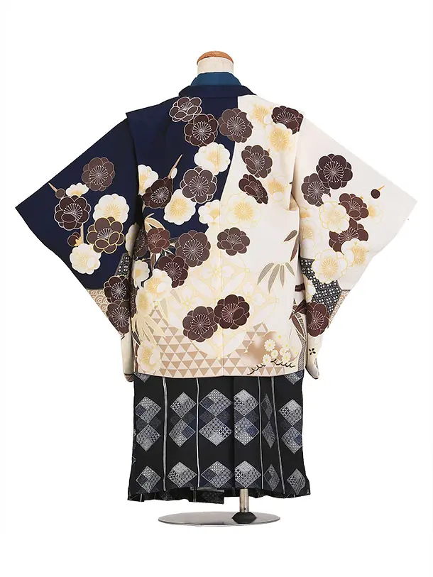 七五三（5歳男児袴）B180/紺ベージュ 梅の花