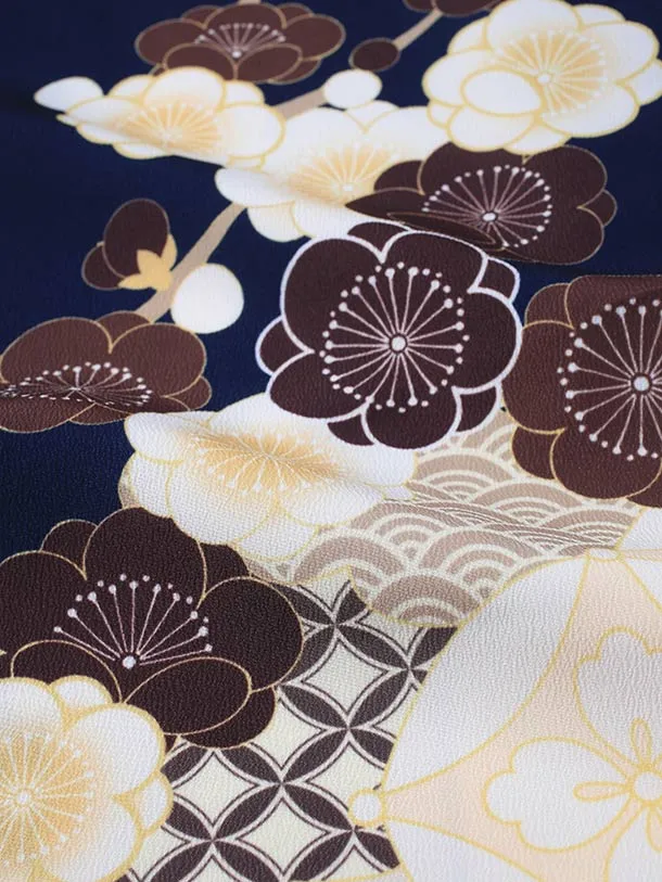 七五三（5歳男児袴）B180/紺ベージュ 梅の花