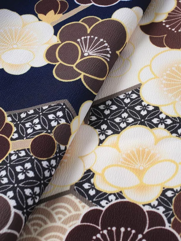 七五三（5歳男児袴）B180/紺ベージュ 梅の花