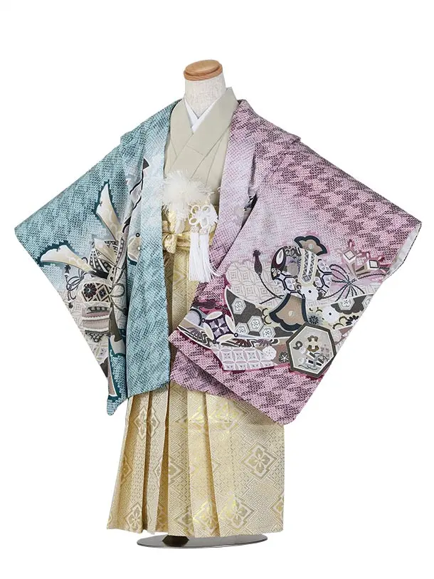 七五三（5歳男児袴）B188/青×赤 鷹と兜