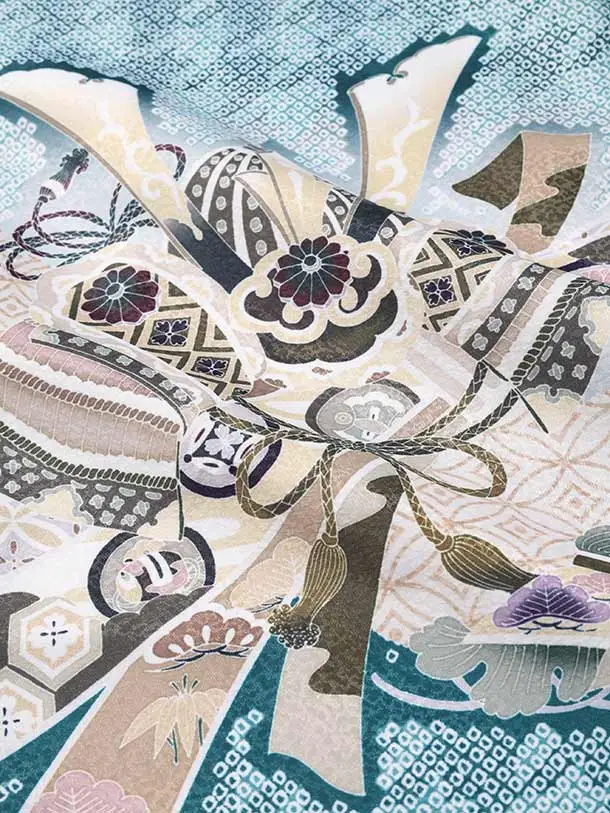 七五三（5歳男児袴）B188/青×赤 鷹と兜