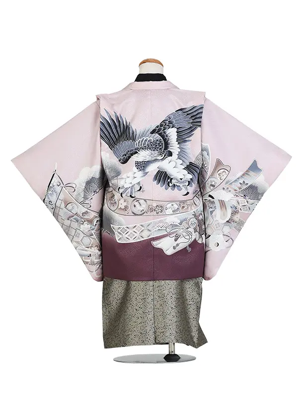 七五三（5歳男児袴）B193/薄ピンク紫 鷹と熨斗