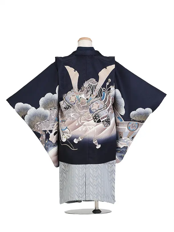 七五三（5歳男児袴）B194/紺 松と兜