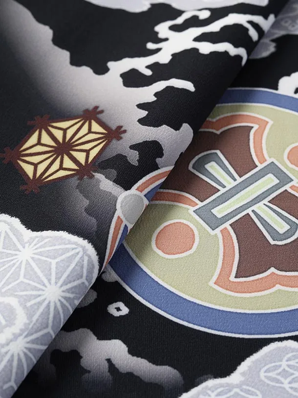 七五三（5歳男児袴）B201/黒グレー×藍袴/龍雲波/縦模様菱形