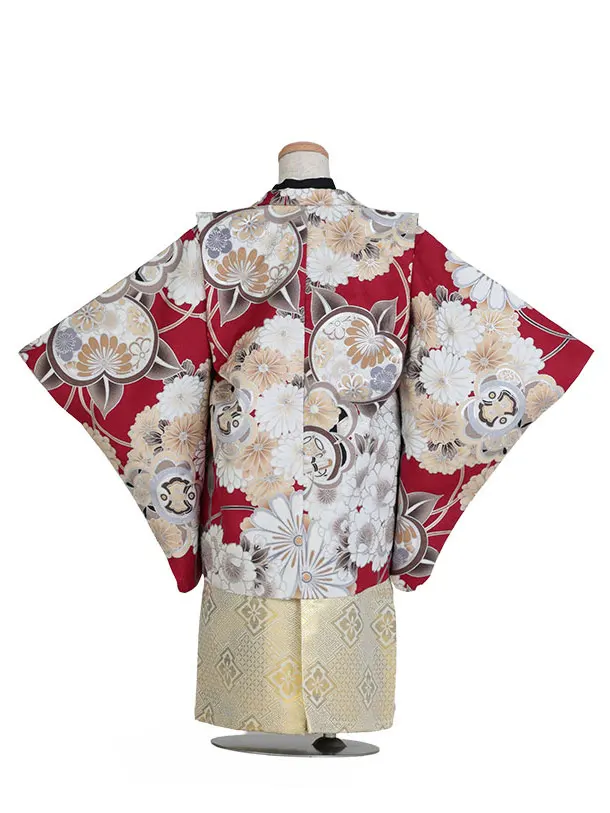 七五三（5歳男児袴）B215/赤色×金袴 大輪の菊