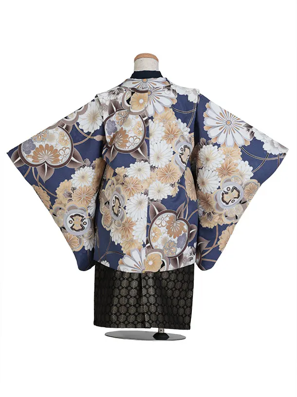 七五三（5歳男児袴）B217/紺色×黒袴 橘 桜