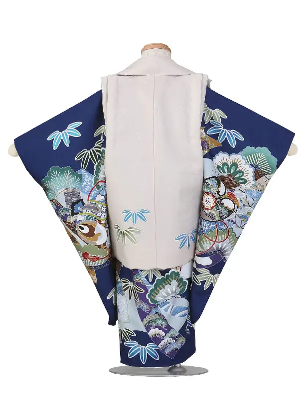 七五三(3歳男児被布)H040/紺･ベージュ/兜･扇