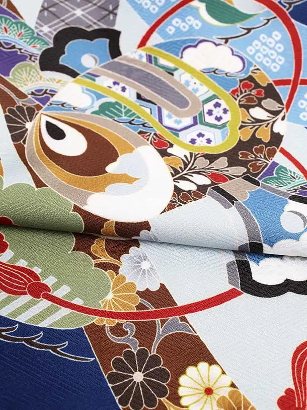 七五三(3歳男児被布)H040/紺･ベージュ/兜･扇