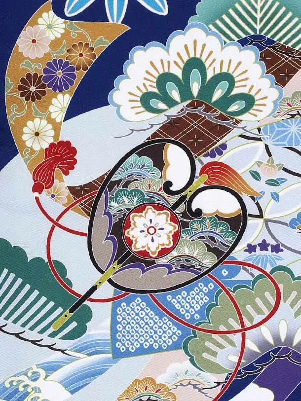 七五三(3歳男児被布)H040/紺･ベージュ/兜･扇