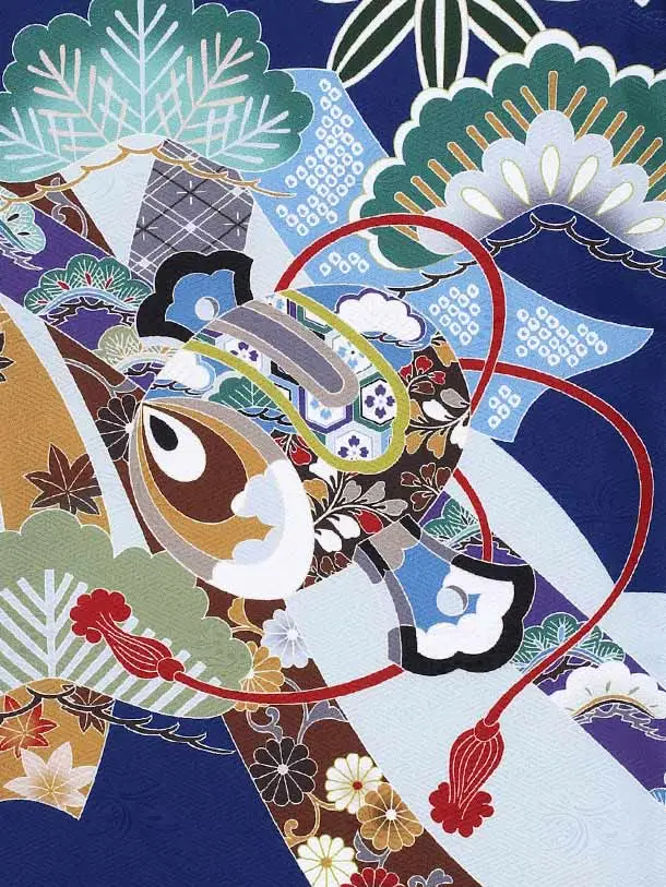 七五三(3歳男児被布)H040/紺･ベージュ/兜･扇