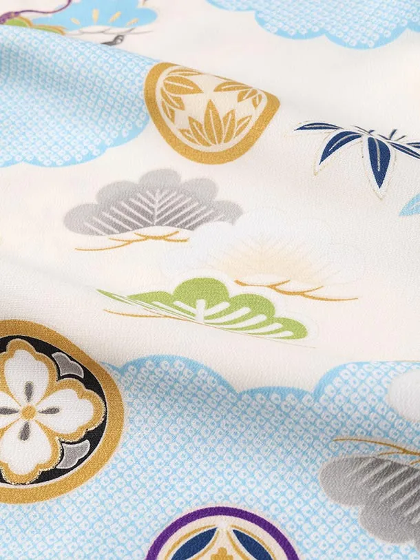 七五三（3歳男児被布）H112/紺被布 雲と松・小槌