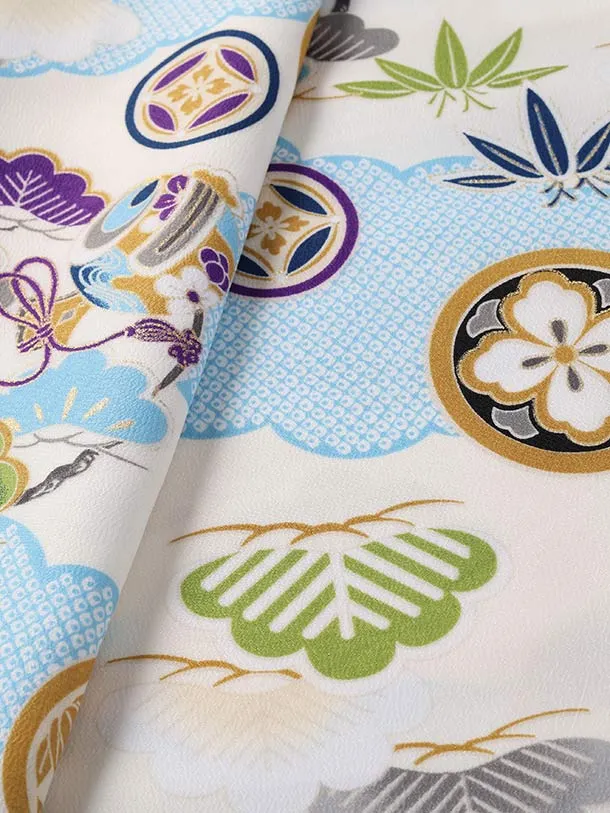 七五三（3歳男児被布）H112/紺被布 雲と松・小槌