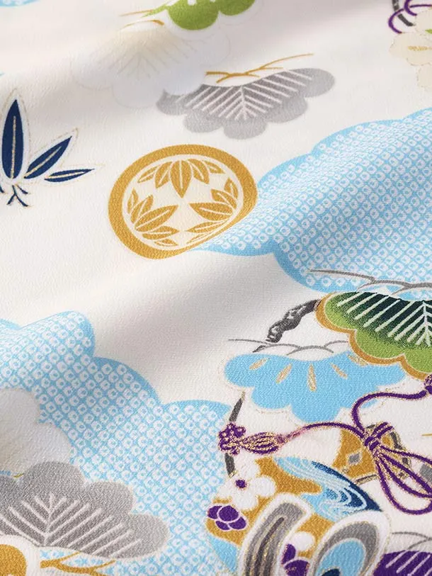 七五三（3歳男児被布）H112/紺被布 雲と松・小槌