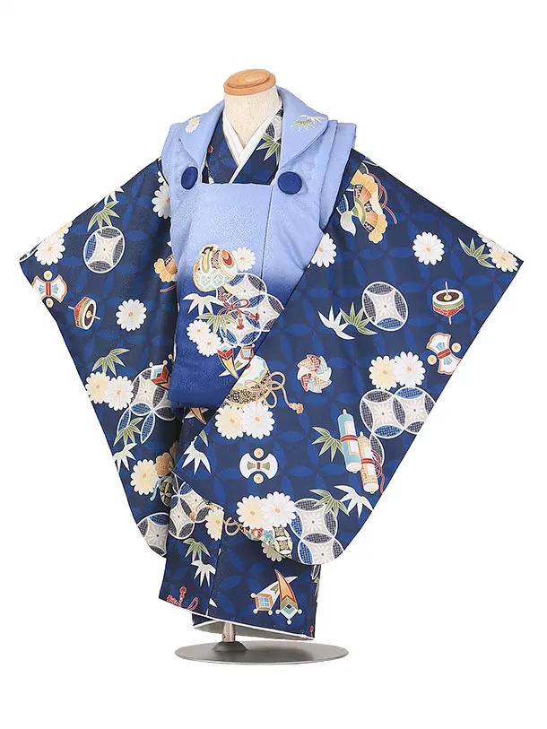 七五三（3歳男児被布)H120/青 七宝柄