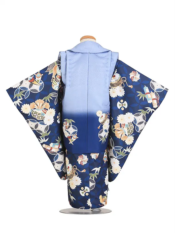 七五三（3歳男児被布)H120/青 七宝柄