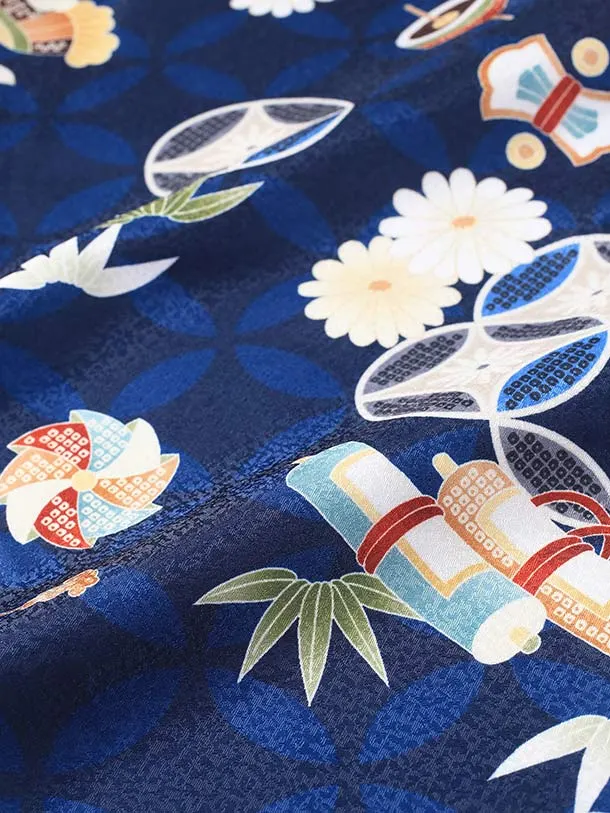 七五三（3歳男児被布)H120/青 七宝柄