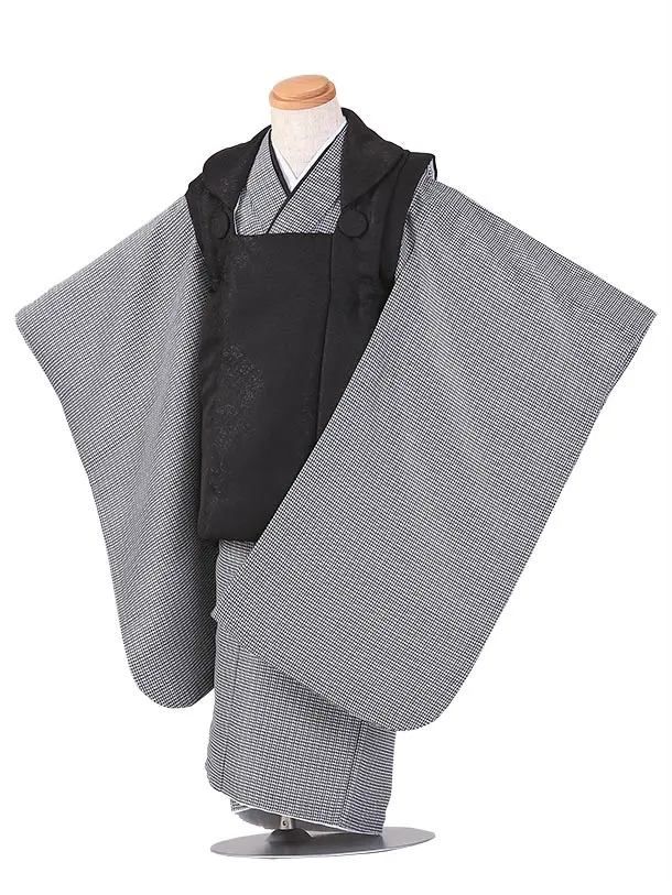 七五三（3歳男児被布）H124/白黒 千鳥格子柄