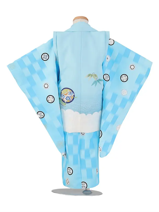 七五三（3歳男児被布）H130/水色チェック 鷹