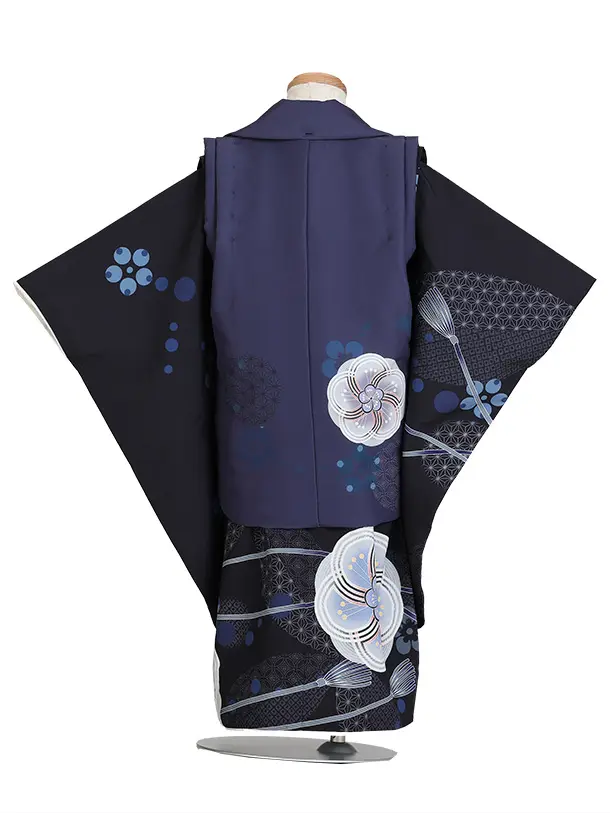 七五三（3歳男児被布）H133/紺被布×黒ねじり梅