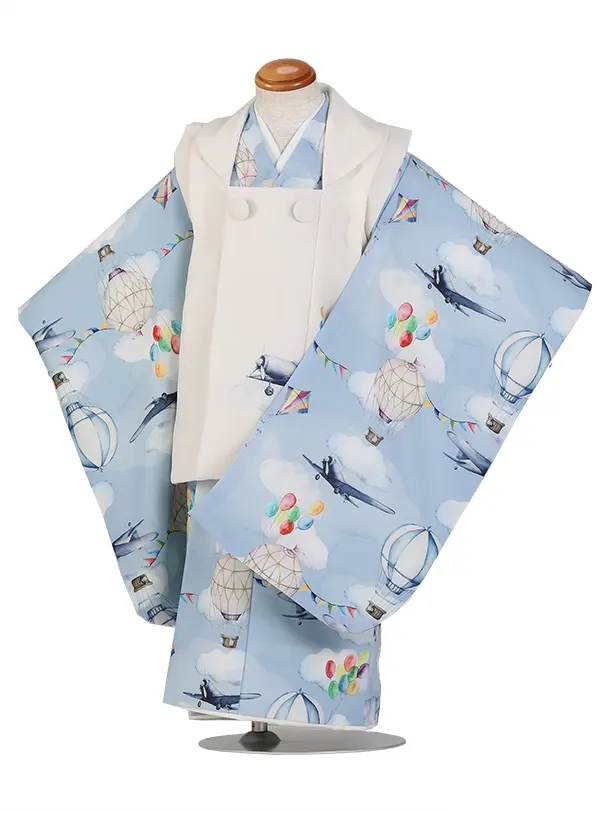 いちは/七五三（3歳男児被布）H136/水色・飛行機と気球