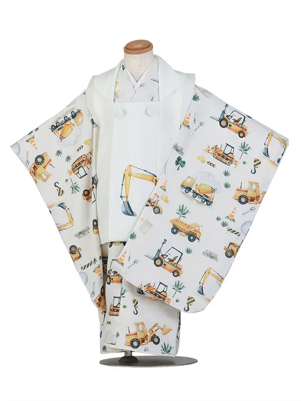 いちは/七五三（3歳男児被布）H137/白・ショベルカー