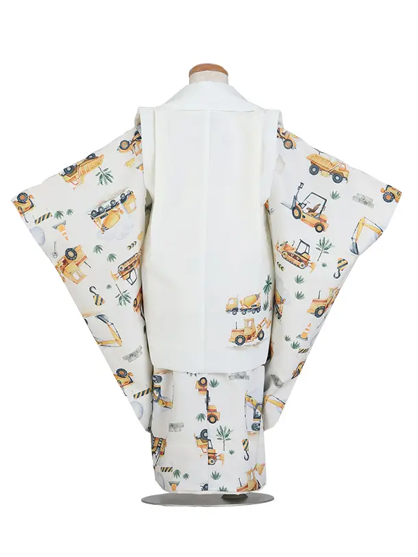 いちは/七五三（3歳男児被布）H137/白・ショベルカー