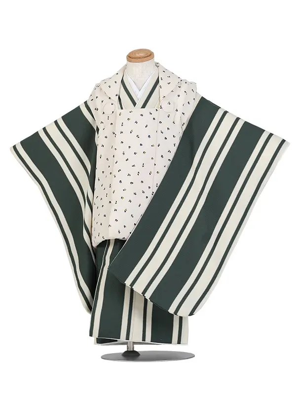 七五三（3歳男児被布）H138/緑ストライプ