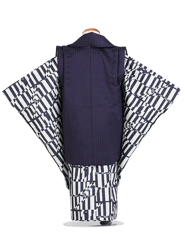 七五三（3歳男児被布）H139/白青 幾何学模様