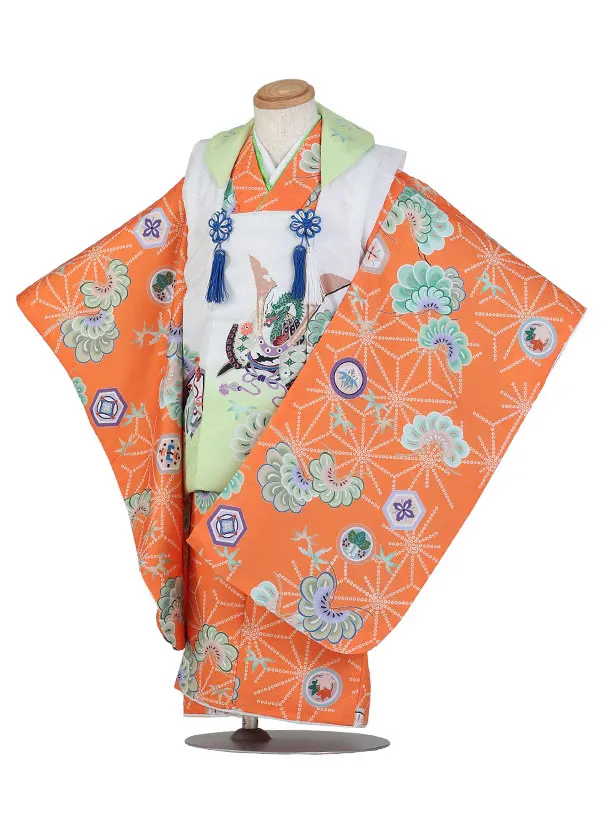七五三（3歳男児被布）H140/オレンジ・松