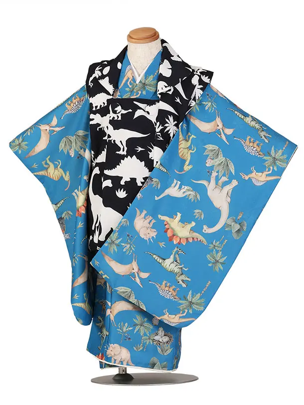 いちは/ 七五三（3歳男児被布）H142黒被布×青/恐竜柄