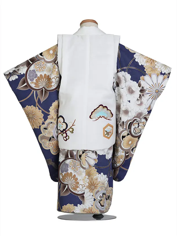 七五三（3歳男児被布） H146/白被布×青/吉祥文様/橘/菊